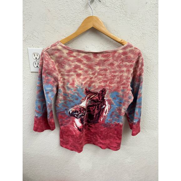 Y2K Long Sleeve Crop Blouse Horse Print Sequins Blouse Take Two Medium - Picture 2 of 6